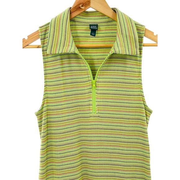 Wild Fable Tank Dress 1/4 Zipper Green Striped Bodycon Pullover Stretch sz Large - Picture 6 of 8